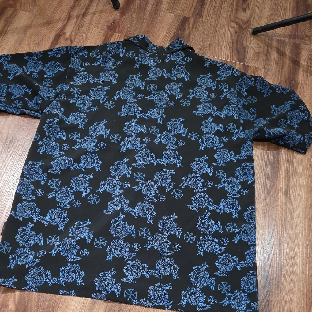 Vintage Dragon D Clothing Short-Sleeve Button-Down with Blue Dragons Sz Large - Picture 6 of 6